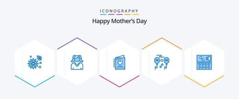 Happy Mothers Day 25 Blue icon pack including love. gift. invitation. fly. mom vector