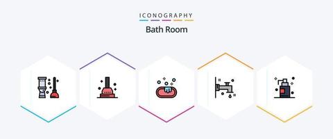 cuarto de baño 25 paquete de iconos de línea completa que incluye. habitación. limpio. baño. agua vector