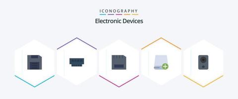 Paquete de 25 iconos planos de dispositivos que incluye dispositivos. agregar. hardware. hardware. dispositivos vector