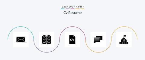 Cv Resume Glyph 5 Icon Pack Including message. chat . learn. high school vector