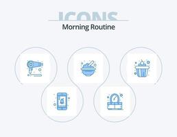 paquete de iconos azul de rutina matutina 5 diseño de iconos. alimento. pastel. cabello. miseria. alimento vector