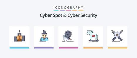 Cyber Spot And Cyber Security Line Filled 5 Icon Pack Including file. backdoor. label. sword. game. Creative Icons Design vector