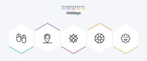 paquete de iconos de 25 líneas de vacaciones que incluye emojis. Galleta. decoración. presente. diamante vector