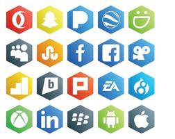 Paquete de 20 íconos de redes sociales que incluye linkedin drupal viddler deportes electrónica artes vector