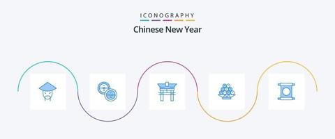 paquete de iconos azul 5 del año nuevo chino que incluye china. Desplazarse. puente. chino. fruta vector
