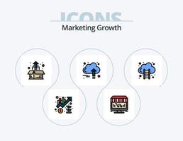 línea de crecimiento de marketing lleno de icono paquete 5 diseño de icono. logro. bolsa. crecer. compras. nube vector