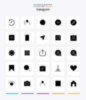 paquete creativo de iconos negros sólidos de 25 glifos de instagram, como conjuntos. instagram. interfaz. navegación. instagram vector