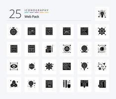 Web Pack 25 Solid Glyph icon pack including web. design. compass. server. error error page vector