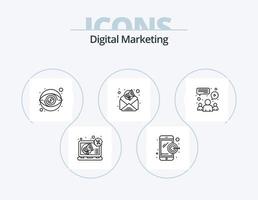 paquete de iconos de línea de marketing digital 5 diseño de iconos. medalla. dinero. negocio. visibilidad. ojo vector