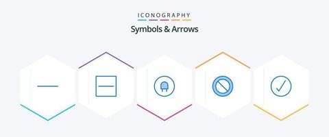 Symbols and Arrows 25 Blue icon pack including . ok. plug. complete. check vector