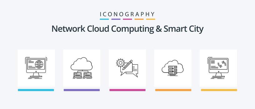 Network Cloud Computing And Smart City Line 5 Icon Pack Including discussion. chat. public. network. data. Creative Icons Design vector