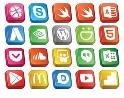 20 Social Media Icon Pack Including excel slideshare cms music soundcloud vector