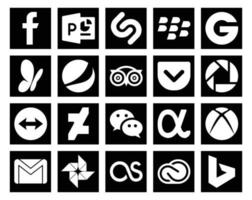 Paquete de 20 íconos de redes sociales que incluye la aplicación de gmail net travel messenger deviantart vector