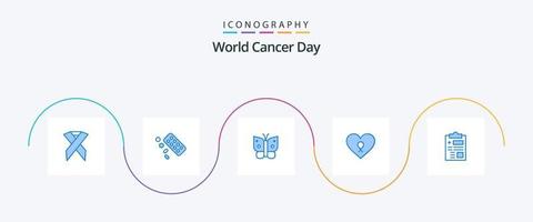 paquete de iconos azul 5 del día mundial del cáncer que incluye registro. paciente. mariposa. romance. corazón vector