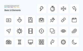 25 Basic Ui Elements Line icon pack vector