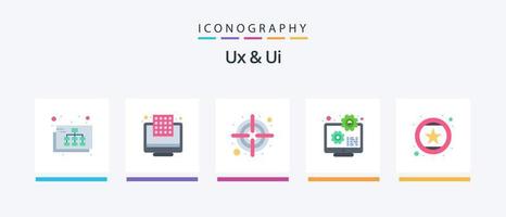 paquete de iconos ux y ui flat 5 que incluye me gusta favorito. desarrollo. dardos. código. computadora portátil. diseño de iconos creativos vector