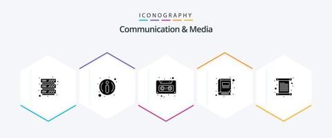 Communication And Media 25 Glyph icon pack including invoice. invitation. cassette. card. read vector