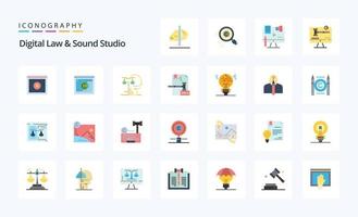 25 paquete de iconos de color plano de estudio de ley y sonido digital vector
