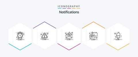 Notifications 25 Line icon pack including alert. notification. message. bell. message vector