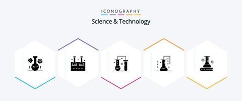 paquete de iconos de 25 glifos de ciencia y tecnología que incluye información científica. ciencia y educación. cristalería de laboratorio. investigación científica. laboratorio de ciencia vector