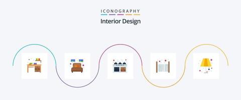 Paquete de 5 iconos planos de diseño de interiores que incluye dormir. niño. dormir. cama. cocina vector