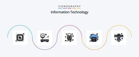 Information Technology Line Filled Flat 5 Icon Pack Including internet. hosting. point. cloud. network vector