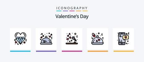 Valentines Day Line Filled 5 Icon Pack Including flowers. valentine. wedding. romantic. food. Creative Icons Design vector