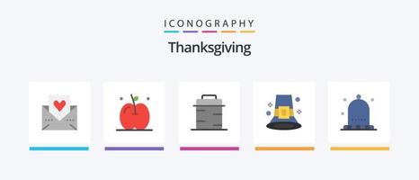 Thanks Giving Flat 5 Icon Pack Including autumn. hat. pan. festival. event. Creative Icons Design vector
