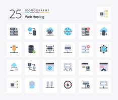 Web Hosting 25 Flat Color icon pack including network. web. web. system. internet vector