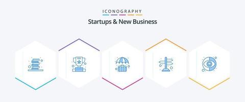 Startups And New Business 25 Blue icon pack including view. ways. briefcase. way. direction vector