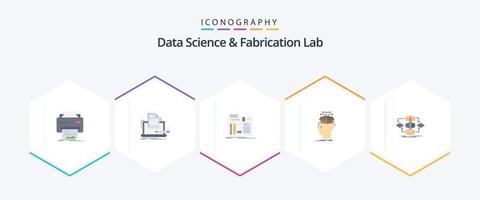 Data Science And Fabrication Lab 25 Flat icon pack including head. data. list. workshop. diy vector