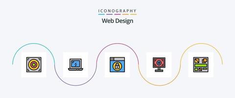 paquete de iconos de 5 planos llenos de línea de diseño web que incluye . web. cerrar con llave. Bosquejo. imprimir vector