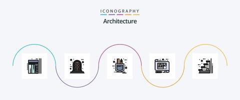 Architecture Line Filled Flat 5 Icon Pack Including steps. floor. patch. design. architecture vector