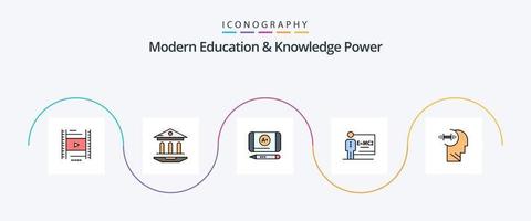 Modern Education And Knowledge Power Line Filled Flat 5 Icon Pack Including daubbell. training. best grade. room. class vector