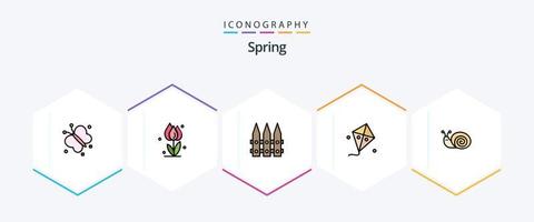 Spring 25 FilledLine icon pack including bug. kite. rose. easter. spring vector