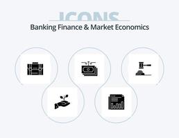 Banking Finance And Market Economics Glyph Icon Pack 5 Icon Design. documents. business. business. briefcase. paper vector