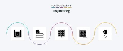 paquete de iconos de glifo 5 de ingeniería que incluye gancho. construcción. solar. herramienta. enchufar vector