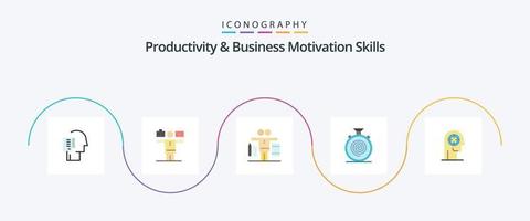 Productivity And Business Motivation Skills Flat 5 Icon Pack Including head. concentration. work. arrow. nonstop vector