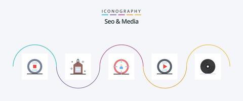 paquete de iconos seo y media flat 5 que incluye música. desct. SEO jugar. tono vector