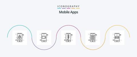 paquete de iconos de línea 5 de aplicaciones móviles que incluye interfaz. aplicaciones billetera. aplicación interfaz de usuario vector