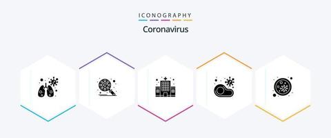 paquete de iconos de 25 glifos de coronavirus que incluye bacteria. carne. virus. alimento. hospital vector