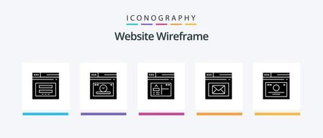 Website Wireframe Glyph 5 Icon Pack Including web. mail. time. inbox. web. Creative Icons Design vector