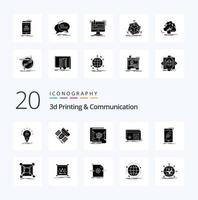 20 3d Printing And Communication Solid Glyph icon Pack like processing file satellite scanner holographic vector