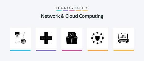 Network And Cloud Computing Glyph 5 Icon Pack Including technology. electronic. file. device. protection. Creative Icons Design vector