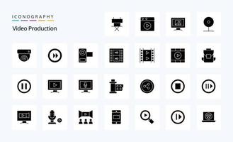 paquete de iconos de glifos sólidos de producción de video 25 vector