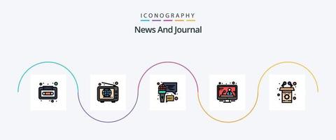 la línea de noticias llenó el paquete de iconos planos 5 que incluye la tribuna. podio. micrófono noticias. comunicación vector