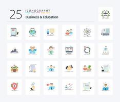 Business And Education 25 Flat Color icon pack including group. student. e learning. progress. chart vector