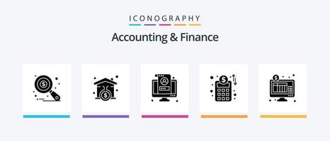Accounting And Finance Glyph 5 Icon Pack Including internet. business planning. account. business network. profile. Creative Icons Design vector