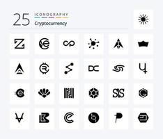paquete de iconos de 25 glifos sólidos de criptomoneda que incluye moneda. cripto moneda criptográfica. moneda vector
