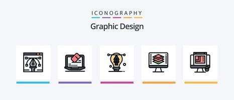 la línea de diseño gráfico llenó el paquete de 5 íconos que incluye datos. computadora . matemáticas . redactor gráfico diseño de iconos creativos vector